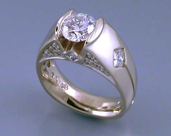 custom contemporary high profile diamond engagement ring in white gold Euro shank