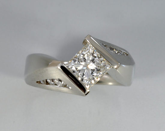 custom channel set princess diamond engagement ring in white gold Euro shank