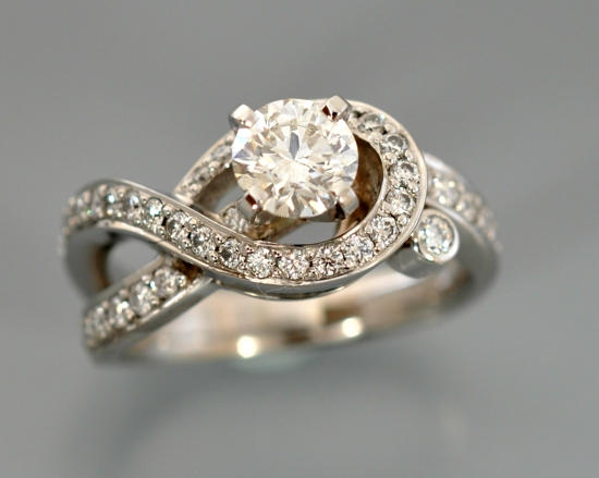 custom free form diamond engagement ring in white gold Euro shank