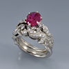 custom ruby and diamond wedding set in white gold floral Euro shank