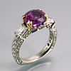 Purple 5ct sapphire hand engraved 18k white gold with radiant and diamonds