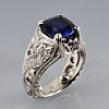 Royal blue 5.2ct sapphire hand engraved platinum with sapphires and diamonds
