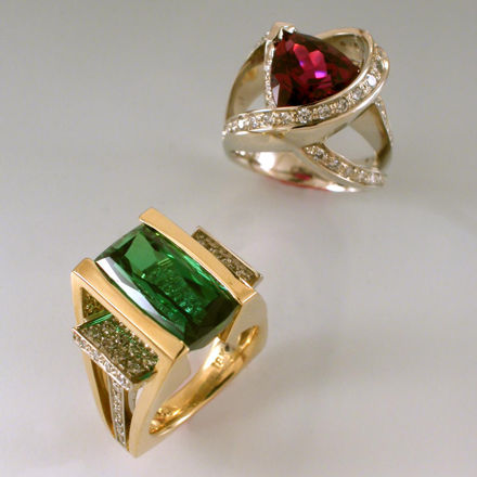Green tourmaline diamond ring pink tourmaline diamond ring  18k white gold 18k yellow gold