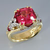 Red spinel 5.5ct ring in 18k yellow gold and platinum with diamonds and rubies