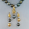 Tahitian Pearl and Diamond pendant and earrings in 18k yellow gold