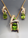Burmese peridots two tone 14k gold demantoid garnets cut diamonds