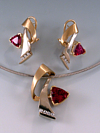 Pink Tourmaline pendant and earring set with Diamonds in 14k white and yellow gold