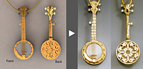 Custom 3 inch gold banjo pendant with high quality white opal