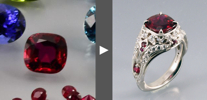 Custom platinum ring with 2.5ct "pigeon blood" ruby and diamonds