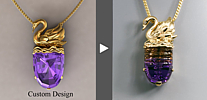 Custom swan serene lake pendant with Thomas Trozzo cut ametrine